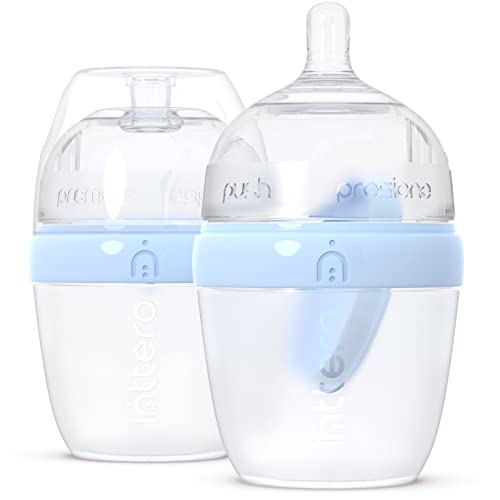 Inttero Preload/Formula Mixing Baby Bottle with Anti Colic & Air-Free System - 6oz / 2-Pack (Cute Blue)