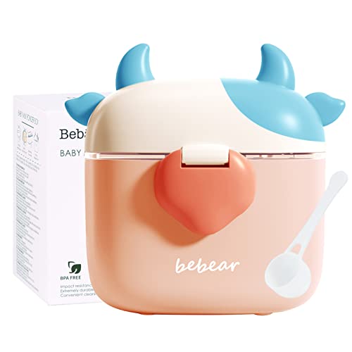 Bebamour Baby Formula Dispenser Portable Travel Milk Powder Formula Container Candy Fruit Snack Storage Container with Scoop and Leveller, BPA Free, 450 ML (Pink)