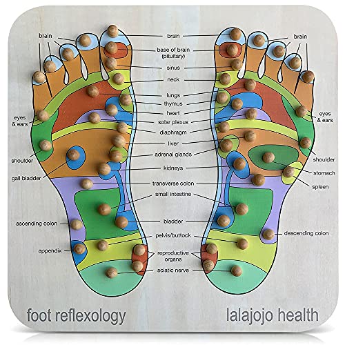 Foot Massager and Reflexology Tool - Hand Crafted Massage Board For Heel and Foot Pain Relief - Complete Body Targeting Acupressure Foot Mat with Chart Can Reduce Stress, Aches and Plantar Fasciitis