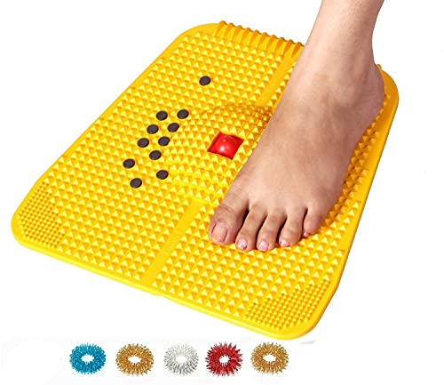 Acupressure Reflexology Magnetic Pyramidal Therapy Power Pain Relief Energy Foot Health Mat Set of 1 + Sujok Rings Set of 5 L X W X H  30 X 30 X 7 cm Yellow Mat