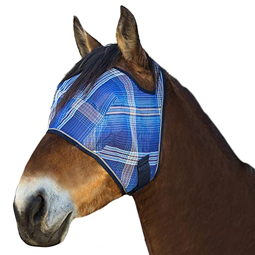 Kensington Fly Mask Web Trim  Protects Horses Face and Eyes from Bites and Sun Rays While Allowing Full Visibility  Ears and Forelock Able to Come Through The Mask, Large, Kentucky Blue