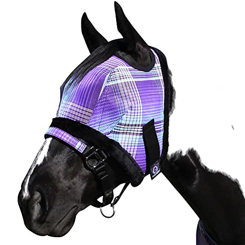 Kensington Fly Mask with Fleece Trim for Horses  Protects Face and Eyes from Flies and Sun Rays While Allowing Full Visibility  Breathable and Non Heat Transferring, Large, Lavender Mint