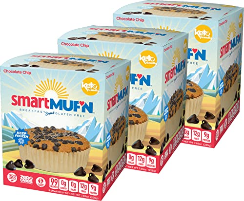 Smart Baking Company Smartmuf'n, Gluten-free, Sugar-free Keto Snack Breakfast Muffin (Chocolate Chip, 3 Boxes)