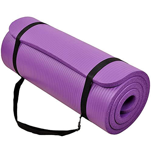 BalanceFrom GoCloud All-Purpose 1-Inch Extra Thick High Density Anti-Tear Exercise Yoga Mat with Carrying Strap (Purple), 71" Long 24" Wide
