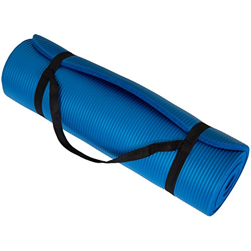 Extra Thick Yoga Mat - 0.5-Inch-Thick Durable Non-Slip Foam Workout Mat for Fitness, Pilates and Floor Exercises with Carrying Strap by Wakeman (Blue)