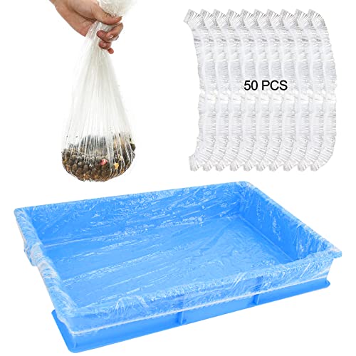 Fhiny 27.5'' x 19.7'' Disposable Guinea Pig Cage Liner, 50 PCS Plastic Rabbit Tray Liner Leak Proof Small Animal Litter Pan Bags Universal Hamster Cage Toilet Film for Bunny Chinchilla Hedgehog Bird