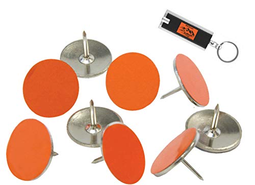 Orange Reflective Tacks 100 Pack Trail Marking Tacks, Glow Tacks, Hiking Markers, Trail Marking Reflectors, Mark Trail Reflective Thumb Tacks for Hunting, Orange Tacks with Included LED Keychain Light