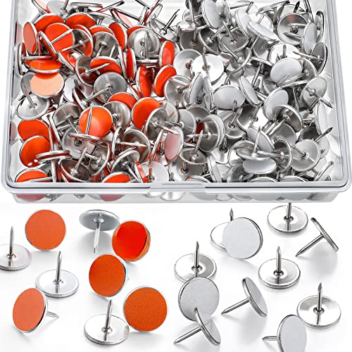 200 Pack White and Orange Reflective Tacks Trail Marking Tacks Glow Tacks Reflective Trail Markers Hunting Reflector Tacks Mark Trail Reflective Thumb Tacks for Hunting Hiking Camping Tree Stand