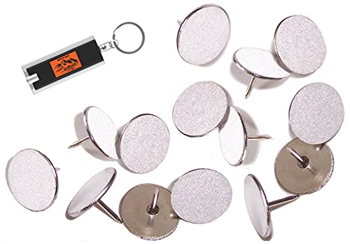 White Reflective Tacks (100 Pack) Trail Marking Tacks, Glow Tacks, Hiking Markers, Trail Marking Reflectors, Mark Trail Reflective Thumb Tacks for Hunting, White Tacks with Included LED Keychain Light