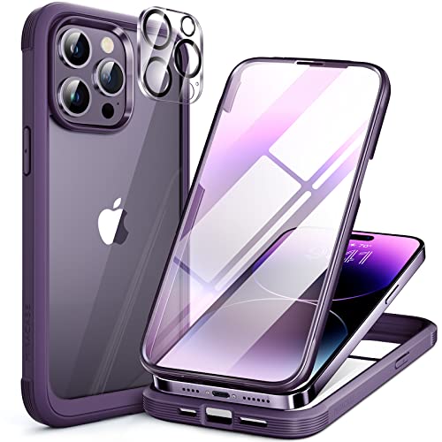 Miracase Glass Series Designed for iPhone 14 Pro Max Case 6.7 Inch, [2023 Upgrade] Full-Body Bumper Case with Built-in 9H Tempered Glass Screen Protector with Camera Lens Protector, Noble Purple