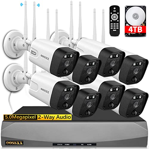 (5.5MP & PIR Detection) 2-Way Audio, Dual Antennas Security Wireless Camera System 3K 5.0MP 1944P Wireless Surveillance Monitor NVR Kits with 4TB Hard Drive, 8Pcs Outdoor WiFi Security Cameras