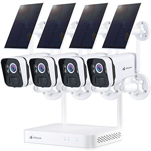 Kittyhok Solar Home Security Camera System, 4pcs 2k Ultra Solar Security Cameras Wireless Outdoor, Smart Human Detection, Spotlight, Forever Power, 10CH NVR, 60 Days Local Storage, 0 Monthly Fee