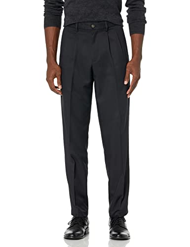 Amazon Essentials Men's Classic-Fit Expandable-Waist Pleated Dress Pant, Black, 33W x 32L