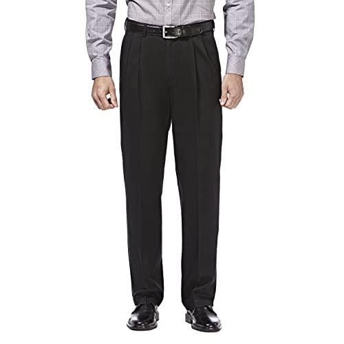 HAGGAR Men's Premium No Iron Khaki Classic Fit Pleat Front Regular and Big & Tall Sizes, Black, 32W x 32L