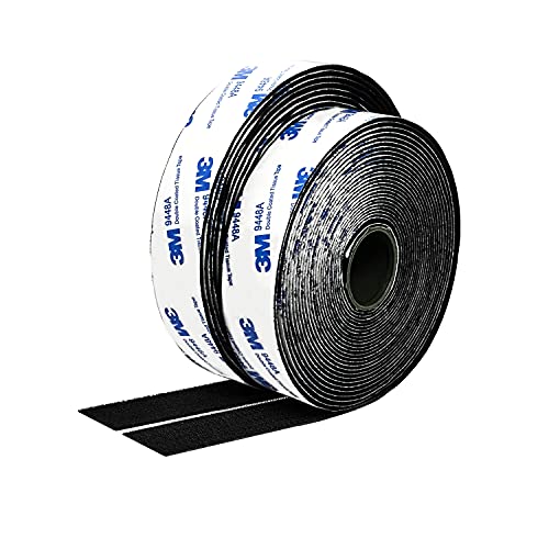 Hook and Loop Tape 1in x 20ft self Adhesive Sticky Back Interlocking Nylon Fabric Fastener Heavy Duty Adhesion Strip Tape reclosable Black