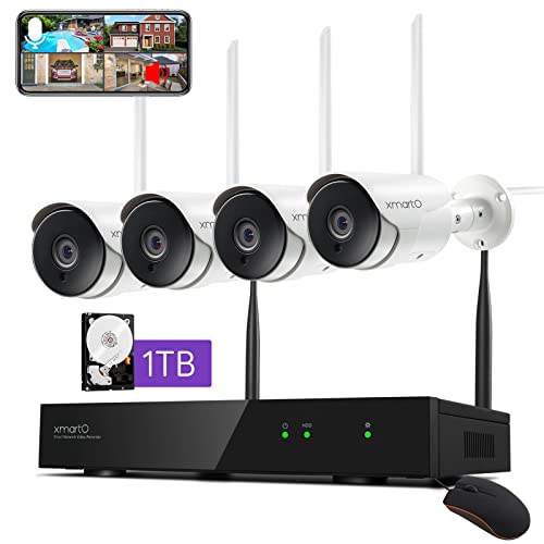 [Dual WiFi-Router NVR] XMARTO 8CH 2K HD 1296p Plug-in Wireless Home Security Camera System w. 2-way Audio Outdoor WiFi Surveillance Cameras, 1TB Storage (Standalone, Mobile View, PLUG-IN 24/7 VERSION)