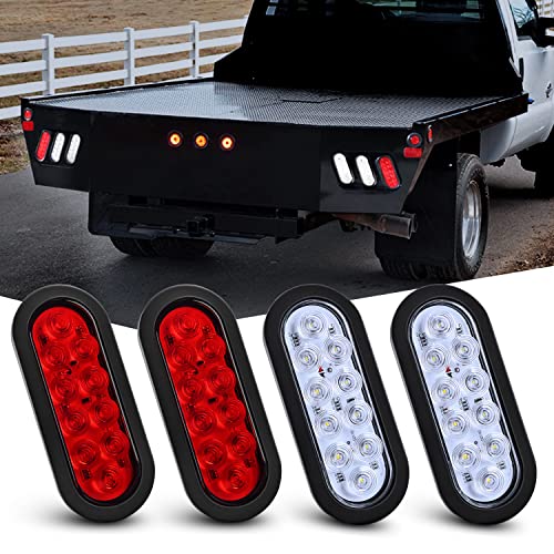 Nilight 4PCS 6" Oval LED Trailer Tail Lights 4PCS 10 LED w/Flush Mount Grommets Plugs Reverse/Back Up Trailer Lights for RV Truck Jeep