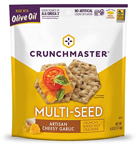 Crunchmaster Multi-Seed Crackers, Artisan Cheesy Garlic Bread, 4 Ounce