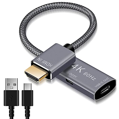 Elebase HDMI Male to USB-C Female Cable Adapter with Micro USB Power Cable,HDMI Input to USB Type C 3.1 Output Converter,4K 60Hz Thunderbolt 3 Adapter for New MacBook Pro,Microsoft Surface,Nreal Air