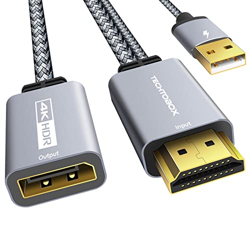 TECHTOBOX HDMI to DisplayPort Adapter 4K@60Hz [Braided, High Speed] HDMI Male to DP Female Converter Cable Compatible for PC Graphics Card Laptop Mac Mini NS PS5/4 Xbox One/360