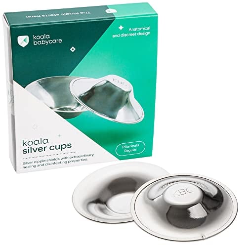 Koala Babycare The Original Silver Nursing Cups - Nipple Shields for Nursing Newborn -Breastfeeding Essentials Made in Italy - Protect and Soothe - Tri-Laminate Silver - Standard Size