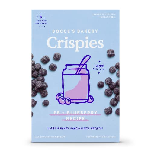 Bocce's Bakery Crispies Training Treats for Dogs, Wheat-Free Dog Treats, Made with Real Ingredients, Baked in The USA, All-Natural & Low Calories Training Treats, PB & Blueberry Recipe, 10 oz