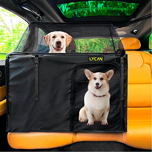 Dog Car Seat for Medium Dogs Premium Mesh Roof Cover for Anti Separation Anxiety in Dog- LYCAN PET seat Cover for Back seat Half Hammock -Protection Pet Hair Mesh Roof Fordable Washable Water Proof