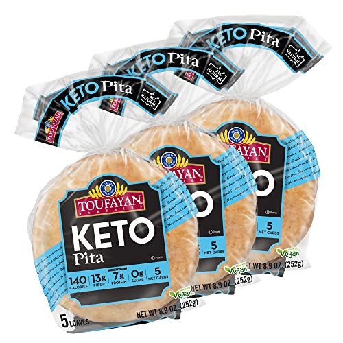 Toufayan Bakeries, KETO Pita Bread | High Fiber and Protein | Low Carb | No Sugar (3 Pack, 15 Pitas Total)