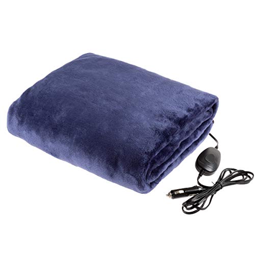 Stalwart Electric Car Blanket-Outdoor Heated 12V Travel Throw-Fleece, 3 Settings, Auto Shutoff-for Road Trips, Tailgating, Camping and More (Blue)