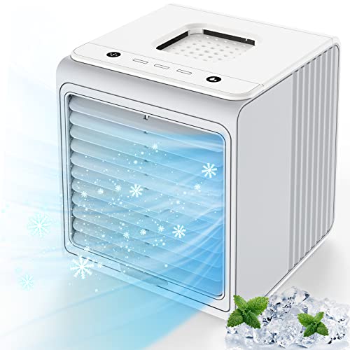 Portable Mini Air Conditioner, Breezewell 3-IN-1 2000mAh Battery Powered Evaporative Air Cooler with USB Rechargeable, 3 Wind Speeds, Air Conditioner Portable for Room/Car/Bedroom/Office/Desk/Camping