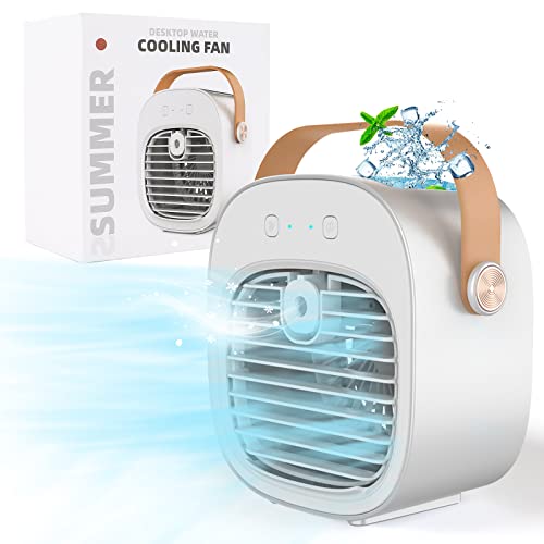 Portable Air Conditioner, 6000mAh Mini Air Cooler USB Personal AC Evaporative Coolers with Handle & Water Tank, Desktop Quiet Cooling Fan for Travel, Office, Bedroom, Car, Indoor & Outdoor (White)