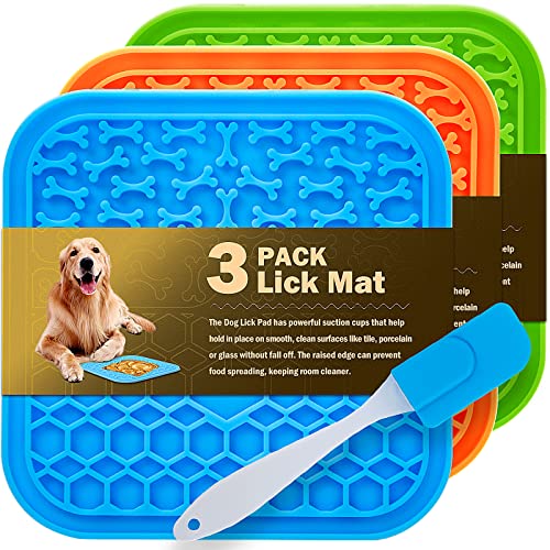 3 Pack Lick Mat for Dogs and Cats, Dog Slow Feeder Dowl Mat for Bathing Grooming Nailing Trimming, Food-Grade, Non-Toxic