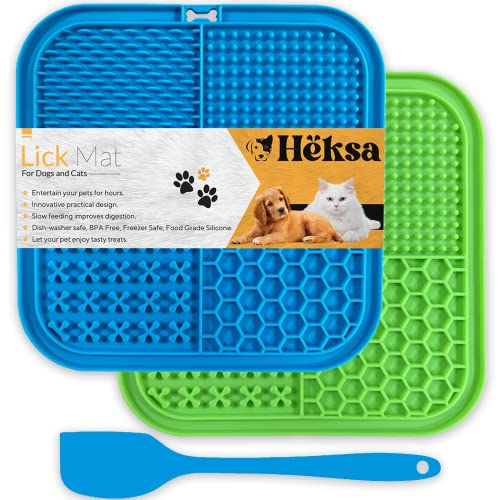 Heksa Lick Mat for Dogs & Cats 2-Pack Slow Feeder & Non-Slip Lick Mats with Spatula for Anxiety Relief. Food-Grade, Dishwasher, Freezer & Oven Safe Dog Lick Mat