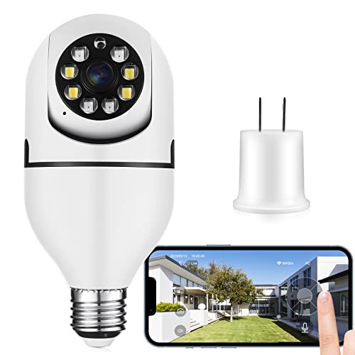 OFYOO Light Bulb Security Camera 2.4G/5G WiFi Security Cameras for Home Security Indoor 360 Panoramic Motion Detection and Alarm Two-Way Audio Based E27 Light Bulb Socket