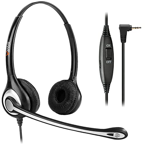 Wantek 2.5mm Phone Headset with Microphone Noise Cancelling & Mute Switch, Office Telephone Headset Compatible with Panasonic AT&T ML17929 TL86103 Cisco Linksys SPA303 Vtech IS8151 Cordless Phones