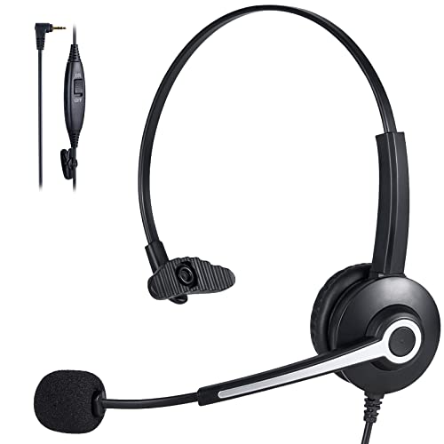 Call Center Phone Headset with Microphone Noise Canceling & Volume Controls, 2.5mm Headset Jack for Cisco Linksys SPA Polycom IP & Many Cordless Dect Phones