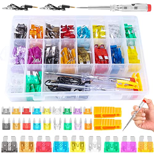 310Pcs Car Fuses Assortment Kit, Standard & Mini & Low Profile Mini Blade Automotive Fuse with Fuse Tester & Puller, ATM/ATO Replacement Fuses for RV/Marine/Truck (2A/5A/7.5A/ 10A/15A/20A/25A/30A/35A)