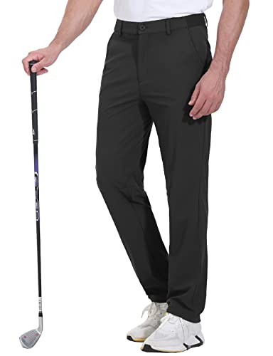 Rdruko Men's Stretch Golf Pants Quick Dry Lightweight Casual Dress Pants with Pockets(Black,US 34)
