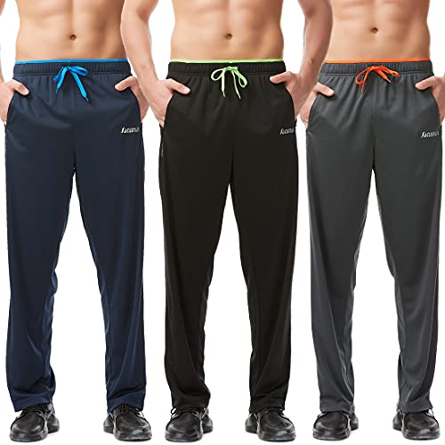 SACUIMAN Mens Sweatpants Summer Lightweight Workout Athletic Running Pants for Men with Zipper Pockets Open Bottom (3 Pack,M)