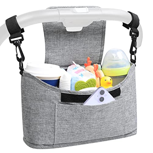 Yoofoss Baby Stroller Organizer Stroller Caddy - Universal Stroller Organizer Bag with Insulated Cup Holder Phone Bag, Stroller Storage Fits Most Baby and Pet Strollers, Grey