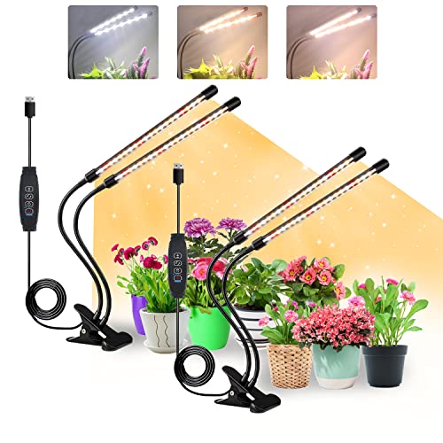 SDOVUERC Grow Lights for Indoor Plants, 4 Heads Full Spectrum LED Plant Lamps with Clips and 10 Feet Cables for Seeding Growing(2 Pack)