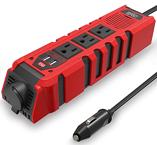 150W Car Power Inverter DC 12V to 110V AC Converter with 3 AC Outlets 2 Quick Charger 4.8A Dual USB Ports Cigarette Lighter Socket Charger Adapter