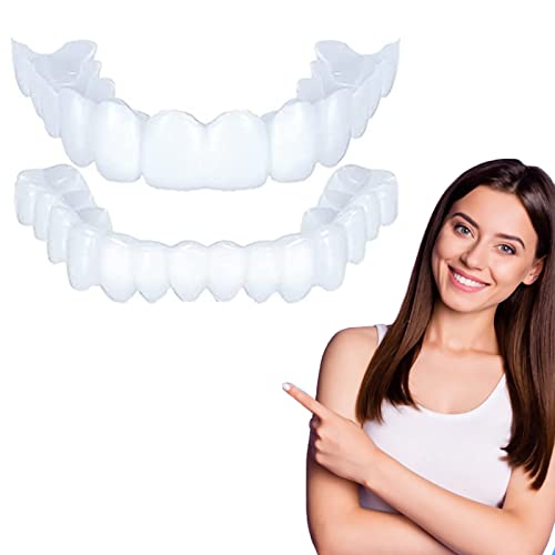 Instant Veneers Dentures, Upgraded Silicone Flexible Adjustable Temporary dentures, Natural Color, Confident Smile for Everyone, Perfect Braces and whitening Replacement, Pair