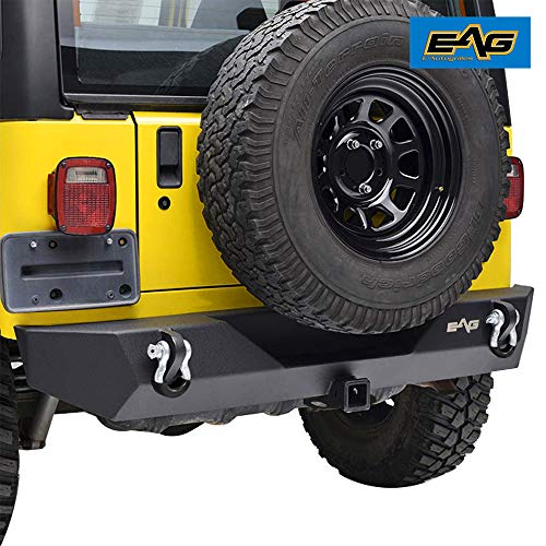 EAG Rear Bumper with 2 inch Hitch Receiver Black Textured Off Road Fit for 87-06 Wrangler TJ YJ