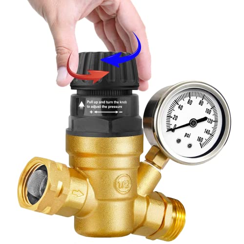 RV Water Pressure Regulator with Adjustable Handle, Water Pressure Regulator for RV Camper, Upgrade Water Pressure Reducer for RV, Fit for RV Water Pressure Adjust