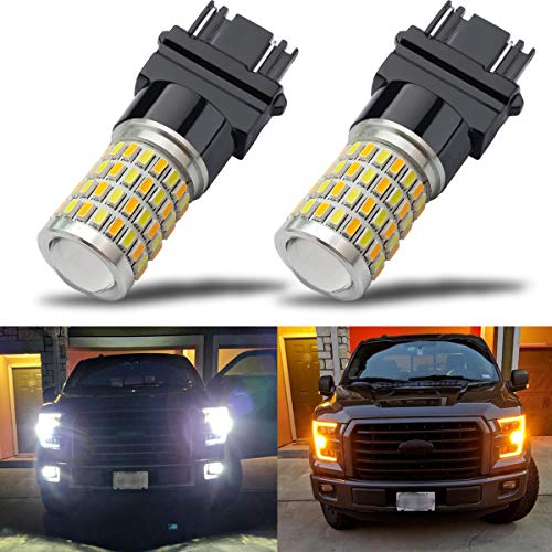 iBrightstar Newest Super Bright 3157 4157 3155 3457 Switchback LED Bulbs with Projector Replacement for Daytime Running Lights / DRL and Turn Signal Lights, White/Amber