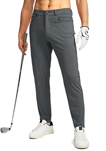 Men's Stretch Golf Pants with 6 Pockets Slim Fit Dress Pants for Men Travel Casual Work (Ink Grey, L)
