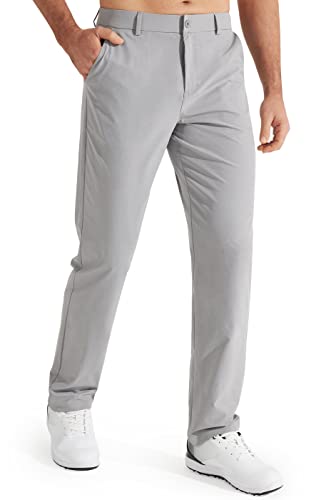 Libin Mens Golf Pants Slim Fit Stretch Work Dress Pants 30" Quick Dry Lightweight Casual Business Comfort Water Resistant, Light Grey, 36W x 30L