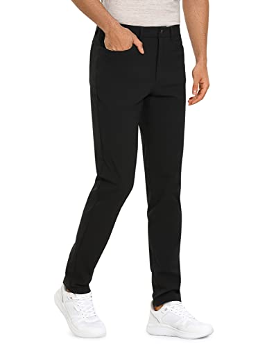 CRZ YOGA Men's Stretch Golf Pants - 35'' Slim Fit Work Pants Stretch Waterproof 5-Pocket Thick Travel Pants Black 34W x 35L