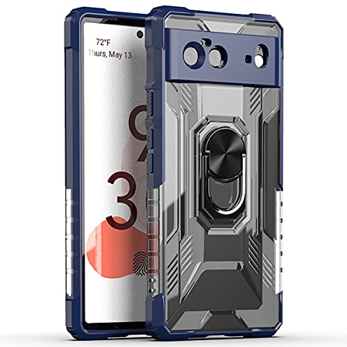 Monwutong Ring Holder Case for Google Pixel 6, PC+Kickstand Protection Armor Case with Military Grade Shockproof Drop-Tested and Wireless Charging Cover for Google Pixel 6, ZHW Blue